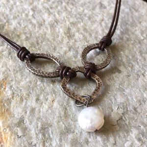 Silpada Hammered Sterling Silver Coin Pearl Necklace